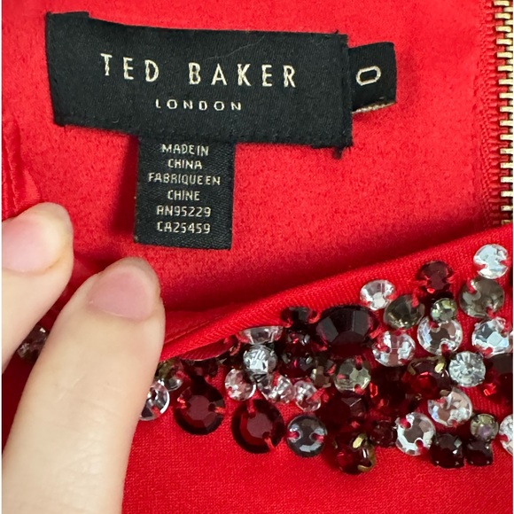 Red Ted Baker Dress with Embellished Collar - Picture 3 of 6